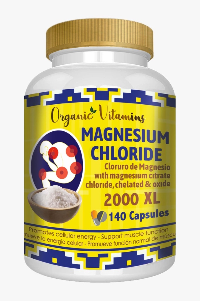 Magnezijev klorid (kloruro de magnesio) 140 Kapsule - visoka absorpcija Magnezij dodatek s Citratom, keliranim in oksidom visoke jakosti Mg. Enostavno za pogoltniti, ne- GMO
