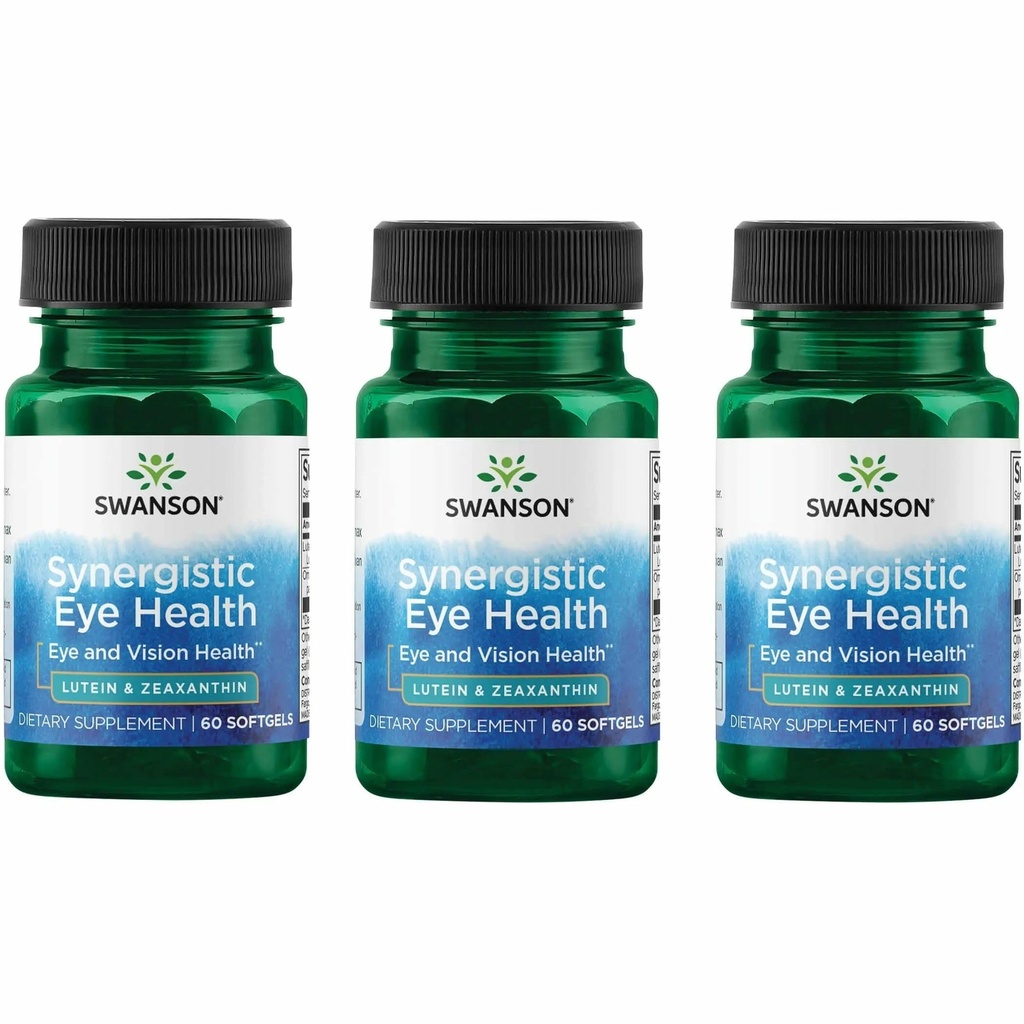 Swanson Lutein & Zeaksantin Synergistic Eye Health Vision Retina Macula dodatek (Lutein 20 mg & OmniXan Zeaksantin 2 mg) 60 Softgels Sgels (3 pakiranje)