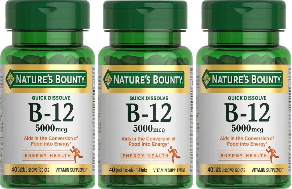 Bounty vitamin B-12 5000 mcg narave, 40 hitre tablete za raztapljanje (paket 3)