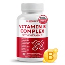 Vitamin B Complex Vitamin B1, B2, 6,9,12 Niacin, z vitaminom C - Podpora zdravje možganov, energijske ravni, kože, las in nohtov - Made in Tested v ZDA