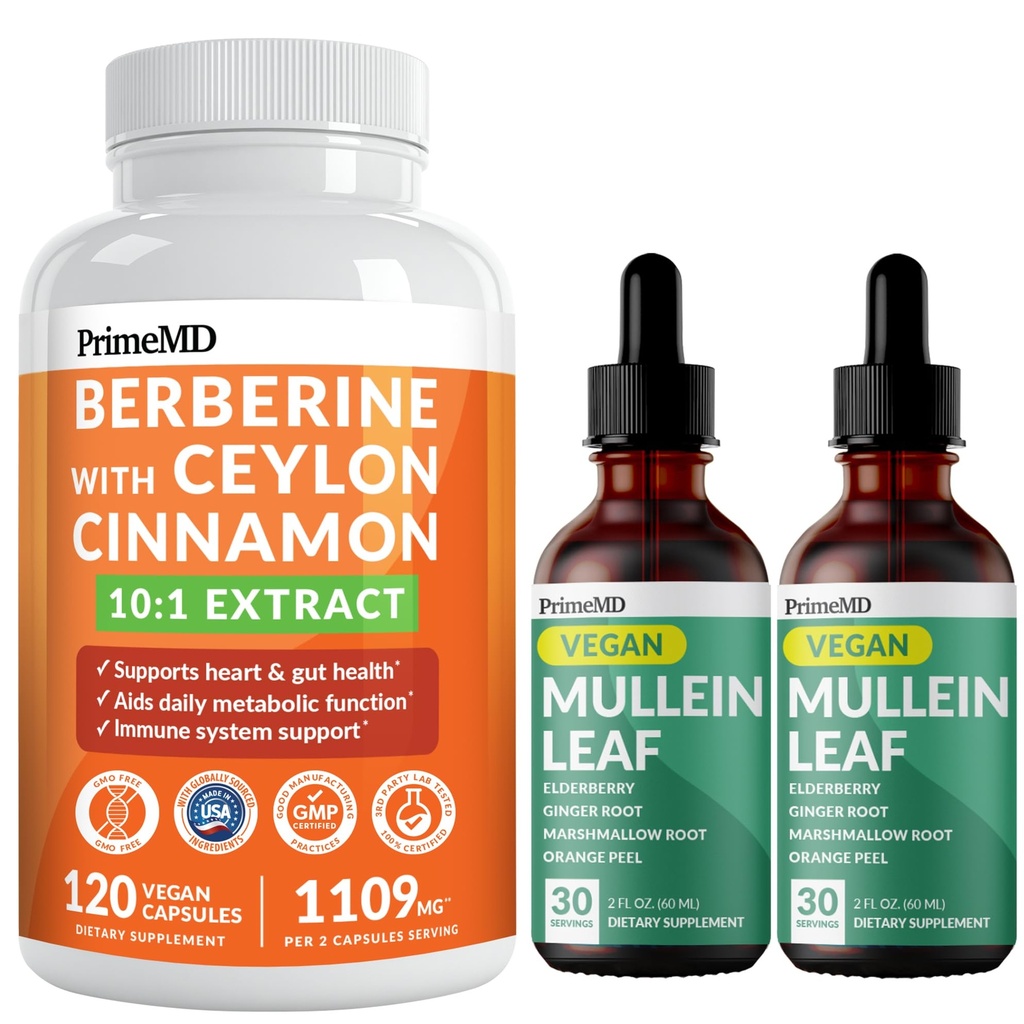 21-v-1 Berberine dodatek s Ceylon Cinnamon Chromium, Bitter Melon in Green Tea Extract (120 ct) & 5-v-1 Mullein kapljice za pljuča in dihalnih pljuč zdravje in bronhialna podpora (60 Serving)