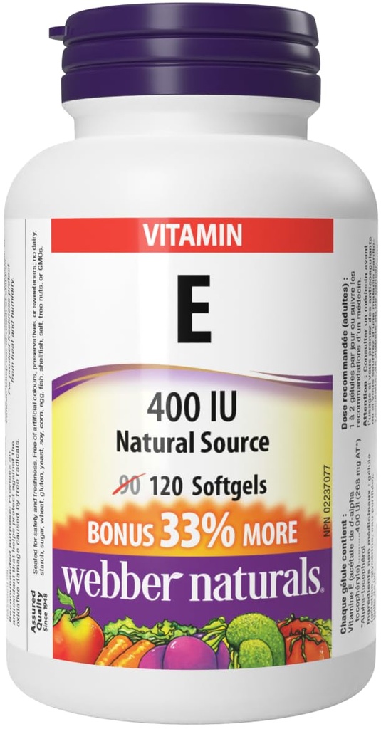 Webber Naturals Vitamin E Naravni vir Softgel, 400 IU-120 Softgels