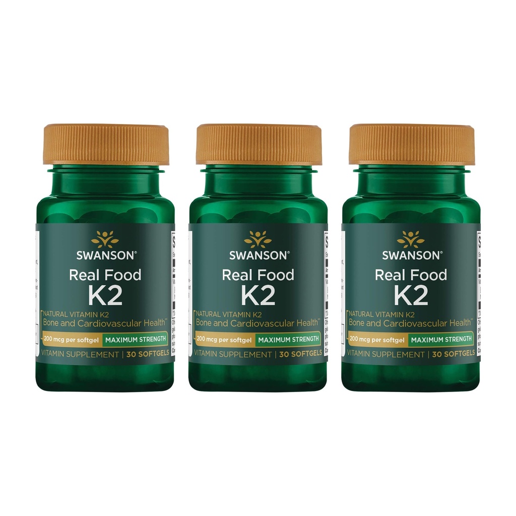 Swanson največja moč Vitamin K2 (Menakinon-7)-Vitamin dodatek podporo kardiovaskularno in zdravje kosti-Made iz japonskega Natto za pomoč Regulirati kalcij (30 Softgels, 200mcg vsak) (3 pakiranje)