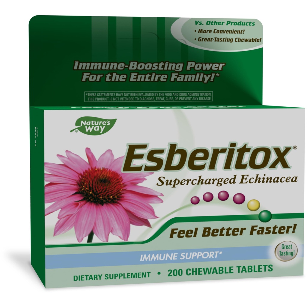 ESBERITOX Superpolnjene Echinacea – Imunska podpora – Zeliščni dodatki - Wild Indigo Root - Purple Coneflower – Izdelano v Nemčiji – 200 tablet