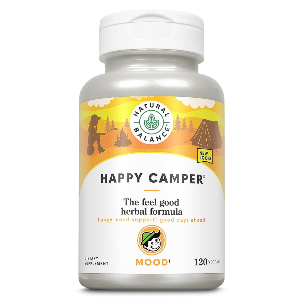Naravno ravnovesje Happy Camper - Feel-Good podpora razpoloženja - Gotu Kola, Pasijon cvet, in Kava Kava Kapsule - 60-dnevna garancija (120 grof)