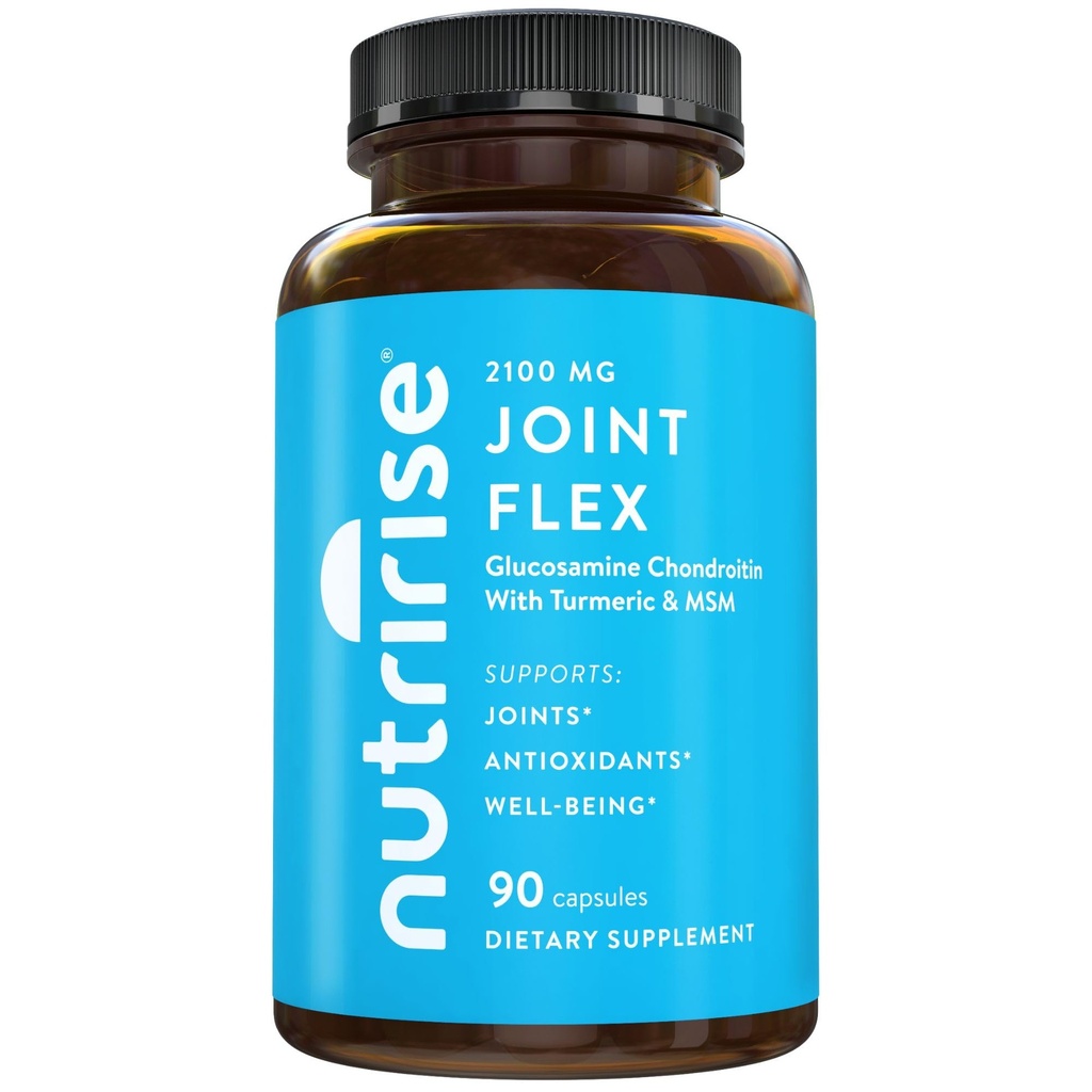 NutriRise Glucosamine Chondroitin Quercetin & MSM z kurkumin 2100mg Trojna moč Skupna podpora dodatek za ženske in moške z Boswellia & Bromelain, Gluten prost, Non GSO, 90 Count