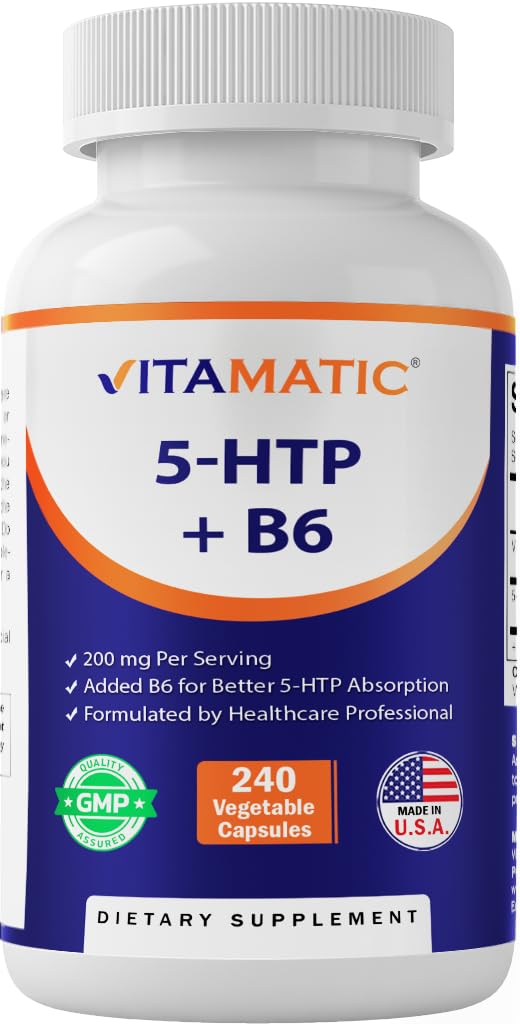 Vitamatski 5-HTP 200mg z B6 5mg na serviranje - 240 vegetarijanskih kapsul (5-hidroksitriptofan) - (Izvleček Griffonia Simplicifolia Semena)