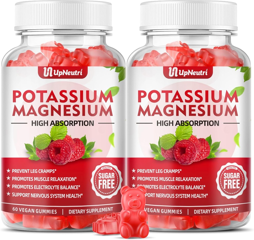 Kalij Magnezij dodatek Gumiji za odrasle otroke, brez sladkorja Kalij Gumies podpira noge Cramps & mišice in imunskega zdravja, visoka absorpcija Magnezij Gumies Raspberry Okus 120 Cts