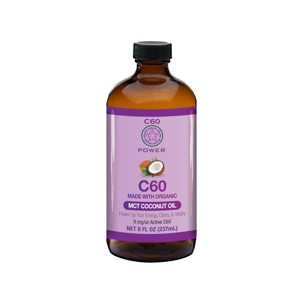 C60 Moč - MCT 8-oz.- Organsko kokosovo olje MCT, 8 Fl Oz, 99,99% Čisti ogljikovi fullereni, Oksidativno breme, Optimizacija Mitohondrijska funkcija