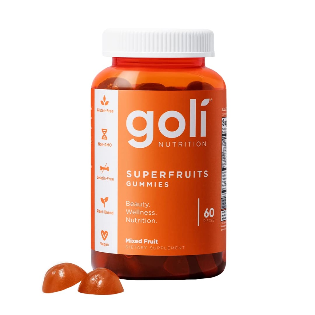 Goli Nutritional dodatek, SuperFruits Beauty Gummy Vitamin - 60 Count - Kolagen-Promoting sestavine - Mešano sadje, Vegan, rastlin na osnovi, ne-GMO, Gluten-free & želatina
