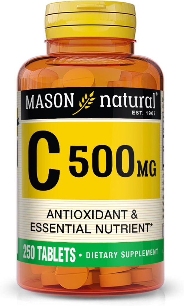 MASON NARAVNI Vitamin C 500 mg - Podpira zdrav imunski sistem, antioksidant in esencialno hranilo, 250 tablet