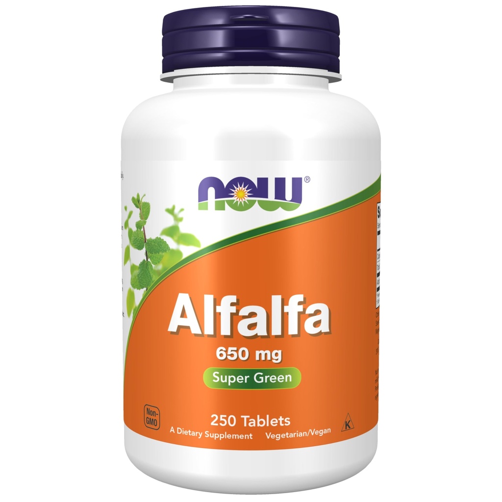 NOW Foods Supplements, Alfalfa 650 mg vir vitamina K, Zelena Superfoods, 250 tablet