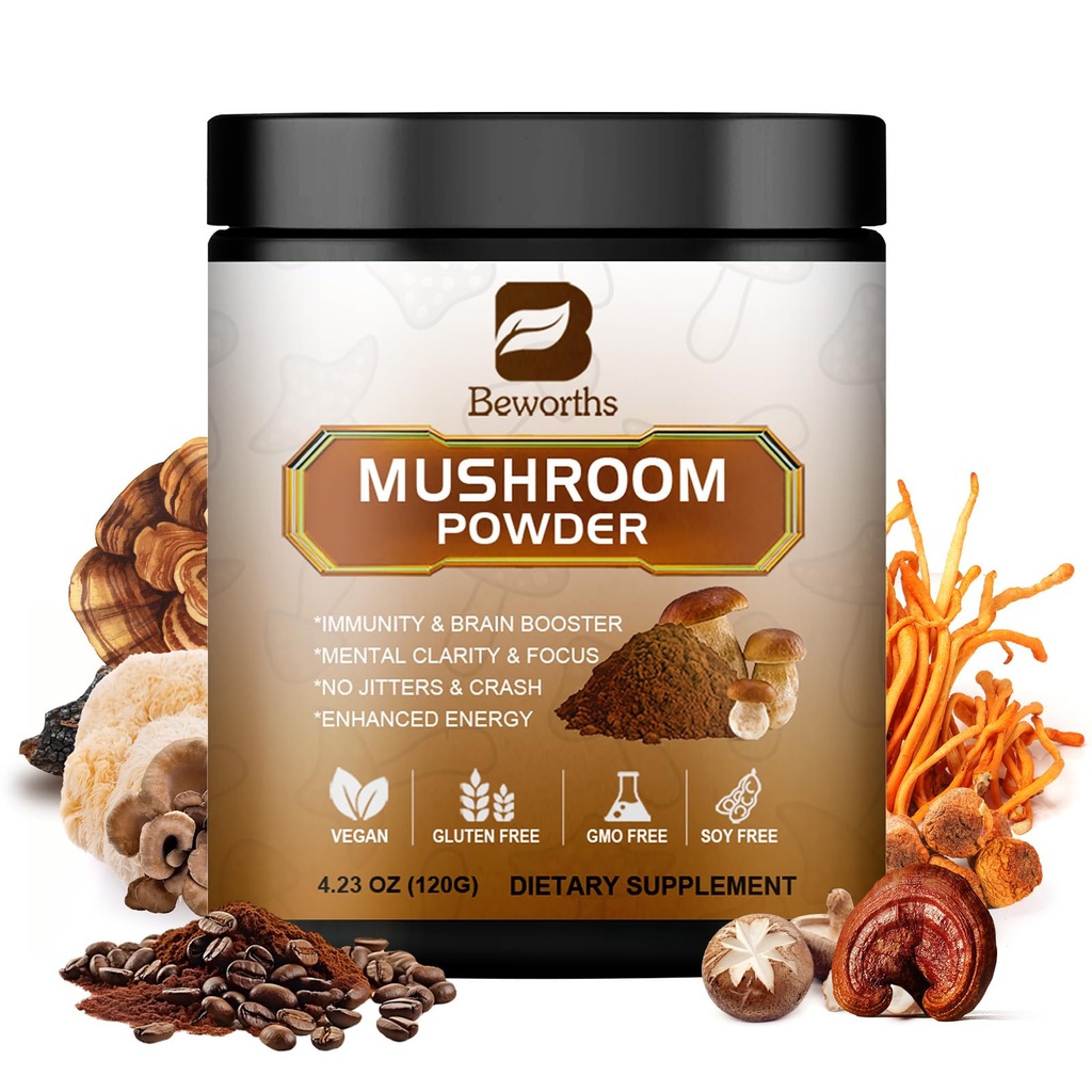 Kava iz gob - Levi grivaste gobe v prahu Instant kava z levjo grivo, Reishi, Chaga, Cordyceps, in Turčija - goba Coffe Alternative za energijo, Duševna jasnost in fokus, Brain Booster