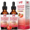 2 Pack Magnezijev Glycinate tekoče kapljice, 1500mg Magnezijev tekoči dodatek z vitaminom B6, D3, L - Theanin, Omega3,Podporna noč, mišice, kosti, Mood, Jagodna aroma - 4 Fl Oz (120ml) Steklenica