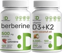 DEAL DOPOLNILO Vitamin D3 5000iu + K2 100mcg Softgels & Berberine dodatek z Yohimbine Bundle – Essential Sunshine Vitamini – Visoka absorpcija Hidroklorid HCl oblike