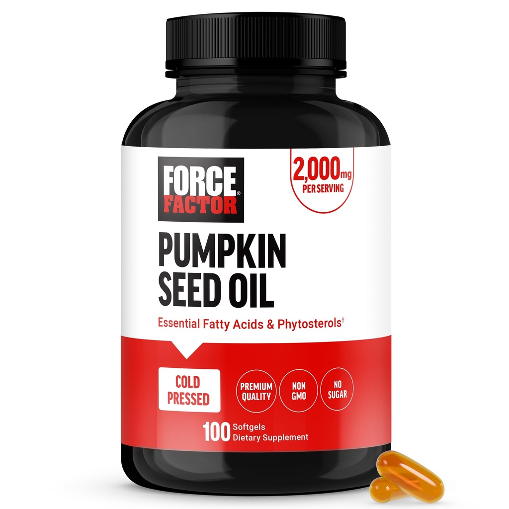 FORCE FACTOR Oil bučnega semena Kapsule, fitosteroli dodatek z esencialnimi maščobnimi kislinami, izdelan s hladnim stiskanim bučnim oljem, Premium kakovost, ne-GMO, 100 Softgels