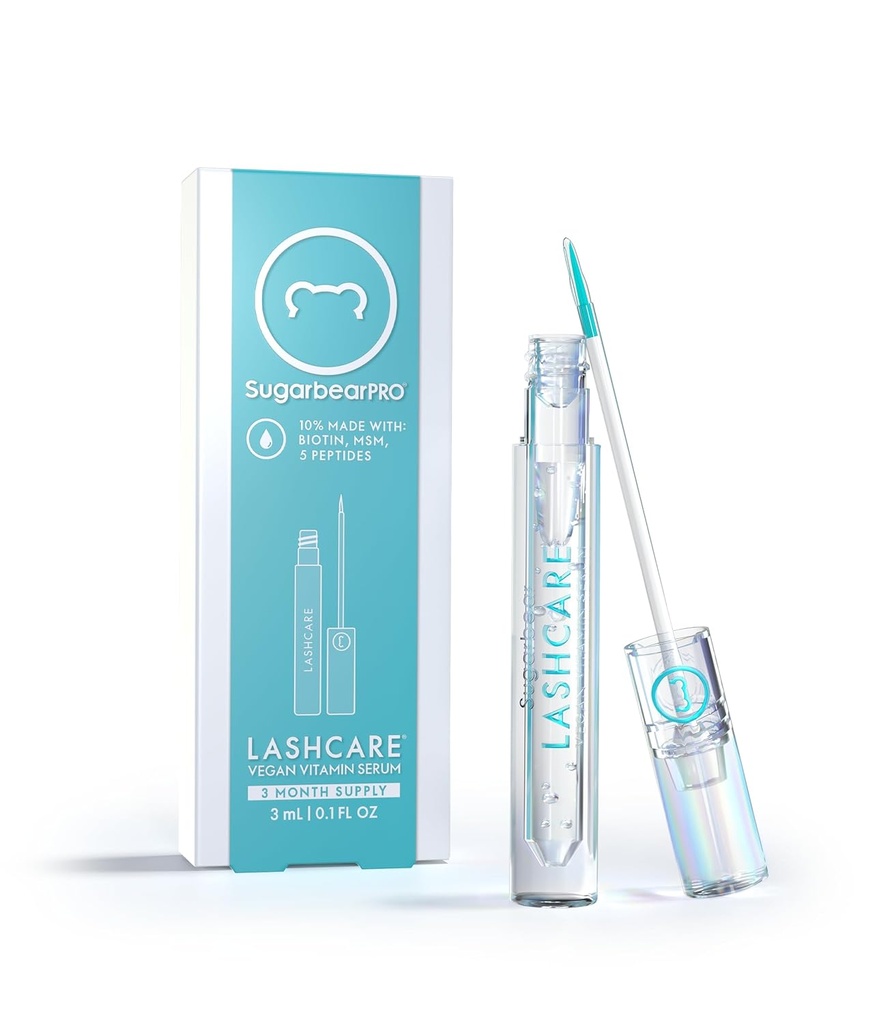 SugarbearPRO LashCare Vitamin Serum with Peptides MSM and Biotin | Vegan Formula | 3 Month Supply for Fuller Healthier Looking Lashes