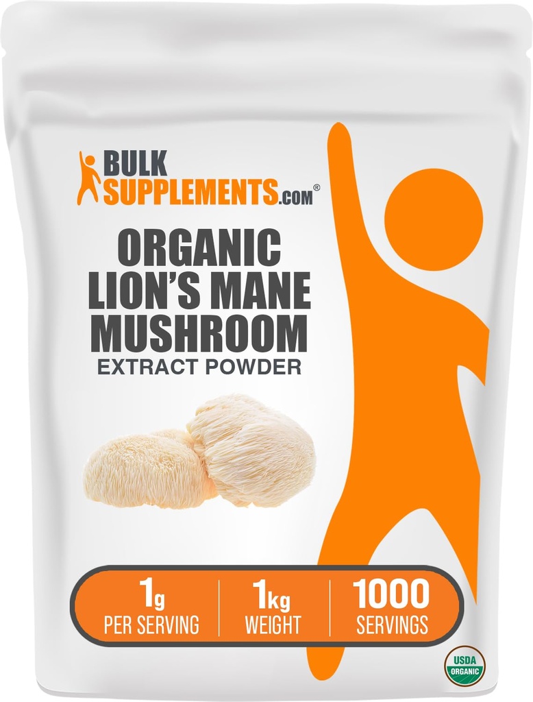 BulkSupplements.com Ekološki levji ekstrakt goba v prahu - Levi Mane dodatek v prahu, Levji Mane ekstrakt - goba dodatek, 1000mg na serviranje, 5 kg (11 funtov) (Pack of 5)