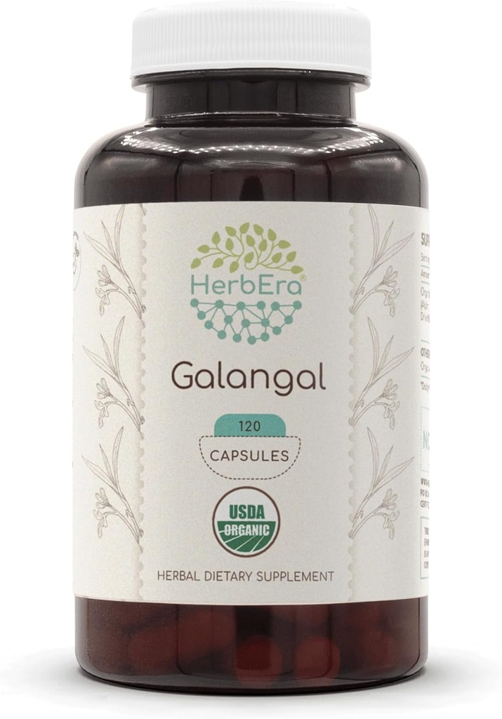 HerberEra Galangal 120 kapsul, 500 mg, USDA organski galangal (Alpinia galangal), posušene korenine (120 kapsul)