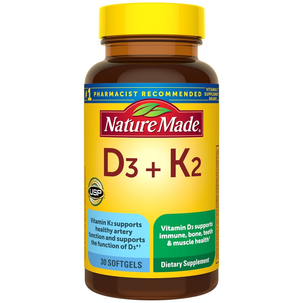Vitamin D3 K2 dodatek, 5000 i.e. (125 μg) Vitamin D za podporo kosti, zob, mišic in imunskega sistema, 30 D3 in K2 softgels, 30 dnevna oskrba
