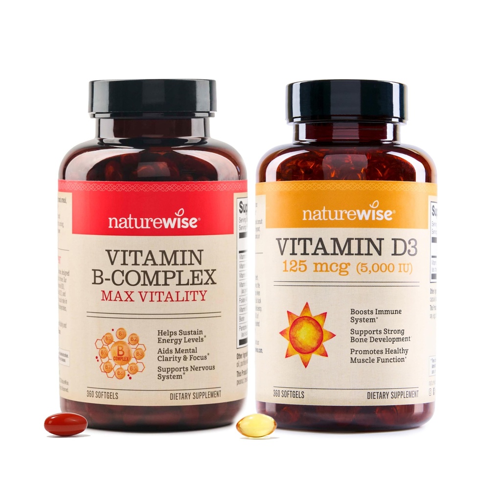 NatureWise Vitamin B Complex 360 Softgels[1-Leto dobave] & Vitamin D3 5000iu 360 Count Mini Softgels[1-leto dobave] Bundle
