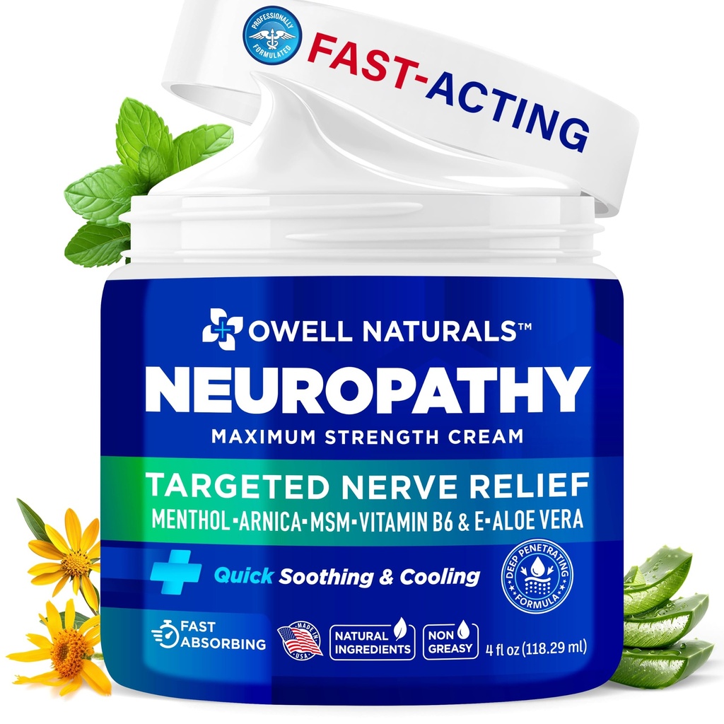 OWELL NATURALS Nevropatija krema ekstra moč živec Relief krema za noge, roke, noge, prsti z Arnica, Vitamin B6, Aloe Vera, MSM - Izdelano v ZDA