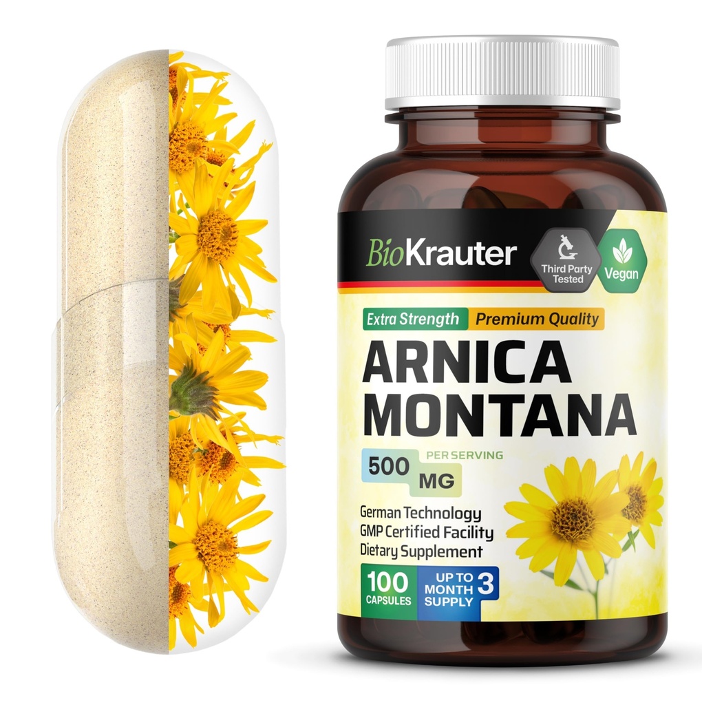 BIO KRAUTER Arnica Montana Kapsule - 500 mg Arnica Kapsule za modrice in otekanje - Vegan - 100 Število
