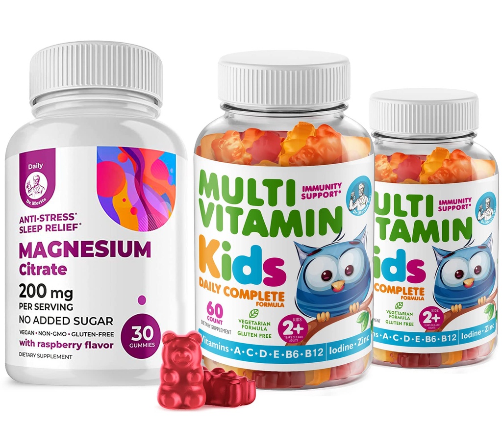 Otroci Multivitaminski žvečilni gumiji 14 Esencialni vitamini in magnezijevi gumiji Sugar-free - Dnevni dodatek Vitamin A,C,D,E vegetarijanski B6&B12,Zinc,Biotin s sladkorjem brez magnezija mirni žveči za otroke in odrasle