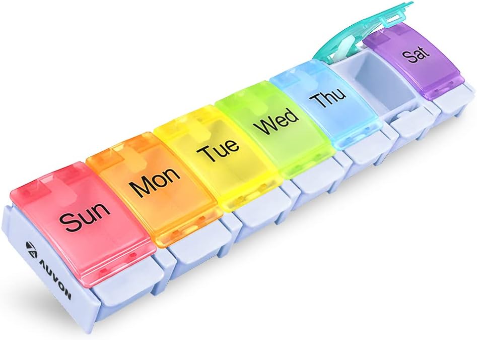 AUVON tedenske tablete Organizator Artritis prijazno, BPA brezplačno potovanje 7 dan tablete zaboj primeru z Spring Open Design in velik predel za zadrževanje vitaminov, trsko olje jeter, dodatki in zdravila