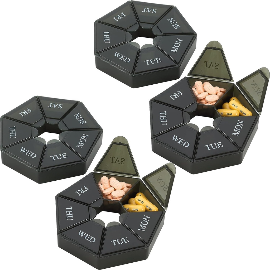 Tedenske tablete Organizator - (Pack of 4) 7-dnevne tablete Kontejner - Artritis Prijazno prenosljiv & Compact Travel Case Daily Compartment Medicine Tablete Box za dodatke, Medication, Vitamini in ribje olje