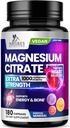 Magnezijev citrat dodatek tablete 1000mg - 3X Jakost Magnezij dodatki za kosti, mišice, srce, podpora za spanje narave za moške in ženske, Vegan Mag mineral, ne-GMO, ustekleničen v ZDA, 180 kapsul