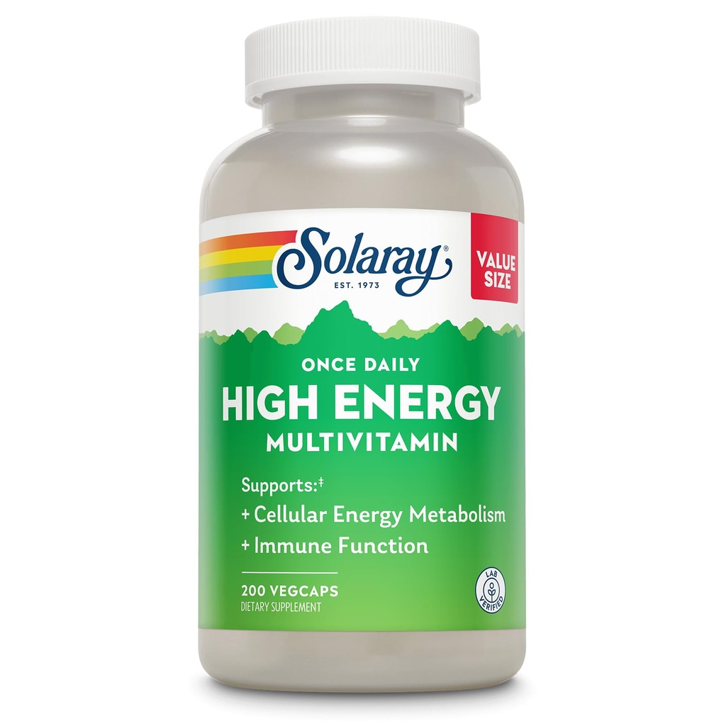 SOLARAY Enkrat na dan High Energy Multivitamin za ženske in moške - Energy Supplements - Imunska podpora w/Vitamin C, A, D in E, Vitamin B kompleks, Trace Minerals, 60-dnevni garancija, 200 Serv, 200 VegCaps