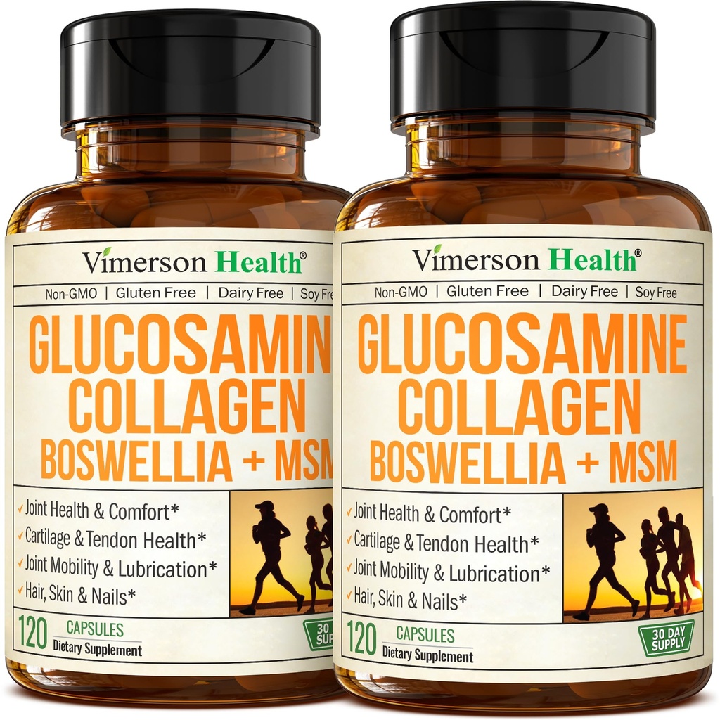 Glukozamin Chondroitin MSM s hidroliziranim kolagenom Peptides - dodatek za skupno podporo s Quercetin, Bromelain & Boswellia Extract - Kolagen tablete za lase kože nohti - FSA upravičen 2 Pack