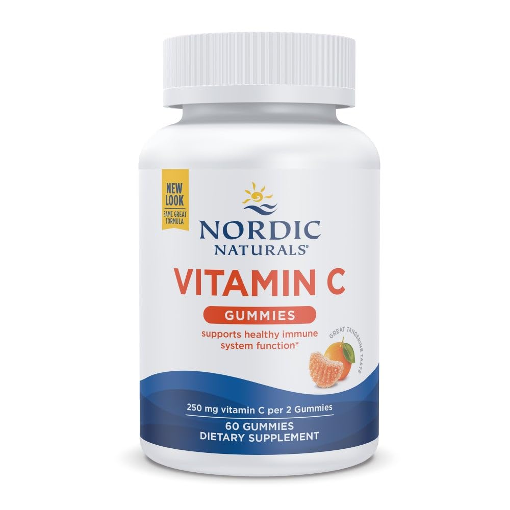Nordic Naturals Vitamin C Gumies, Tart Tangerine - 60 Gumies - 250 mg Vitamin C - Imunska podpora, Antioksidant Zaščita, Rast in razvoj otrok - Non-GMO, Vegan - 30 Služabniki