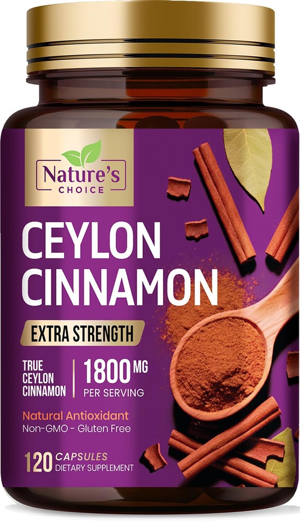 Ceylon Cinnamon kapsule 1800mg - Certified Organic Cinnamon, v plastenkah v ZDA, & Pure Extra Jakost Ceylon Cinamon dopolnilo, antioksidant tablete, brez GMO & gluten, brez sladkorja - 120 kapsul