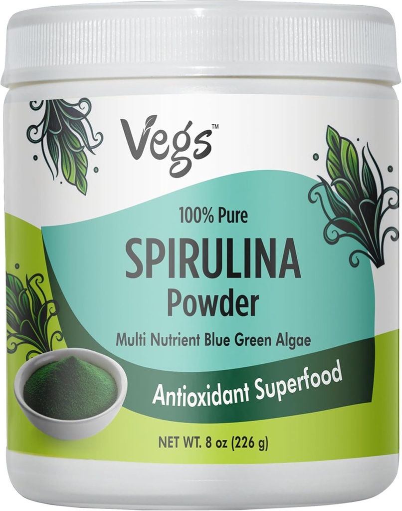 Organski Spirulina prašek - Blue Green Algae Plant-Based Superfood Mešanica - Antioksidant-Rih s klorofilom, Vitamini in minerali za čiščenje, Energy & Immunity Support - Vegan, Non-GMO - 8 oz