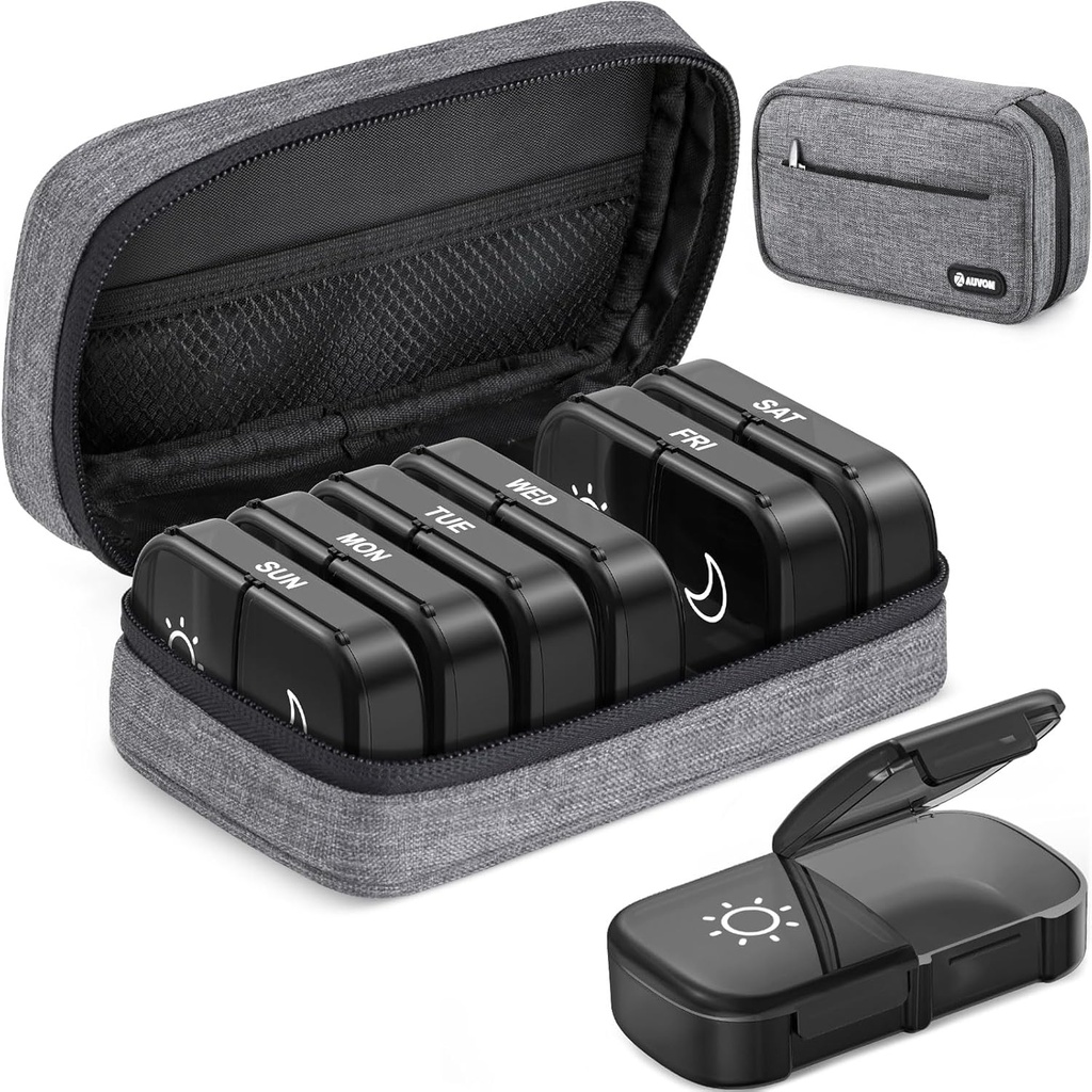 AUVON Canvas Bag XL Tedenska tabletka Organizator 2 krat na dan, Potovalne tablete Box 7 dan z enostransko veliko odprtje, AM PM tablete primeru s prenosno vrečko za oblačila za dodatke, vitamini, ribje olje