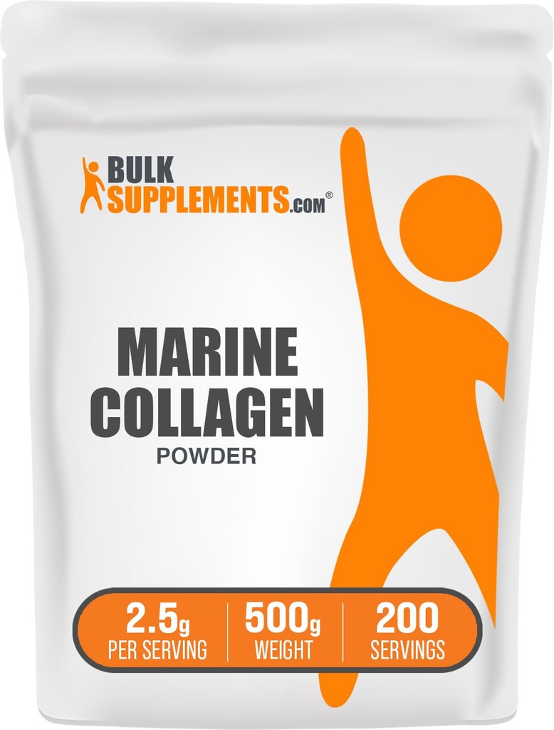 BulkSupplements.com Marine Collagen Powder - Marine Collagen Peptides dodatek, za lase, kožo, & nohti - Hydyrolyzed & Gluten Free, 2,5g na serviranje, 500g (1,1 lbs) (Pack of 1)