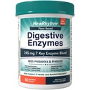 NewRhythm Digestive Enzymes 245 mg, s probiotiki in prebiotiki na osnovi rastlin, 7 ključni encimi, prebava, absorpcija hranil, proteaza amilaza in lipaza, 60 veganskih kapsul