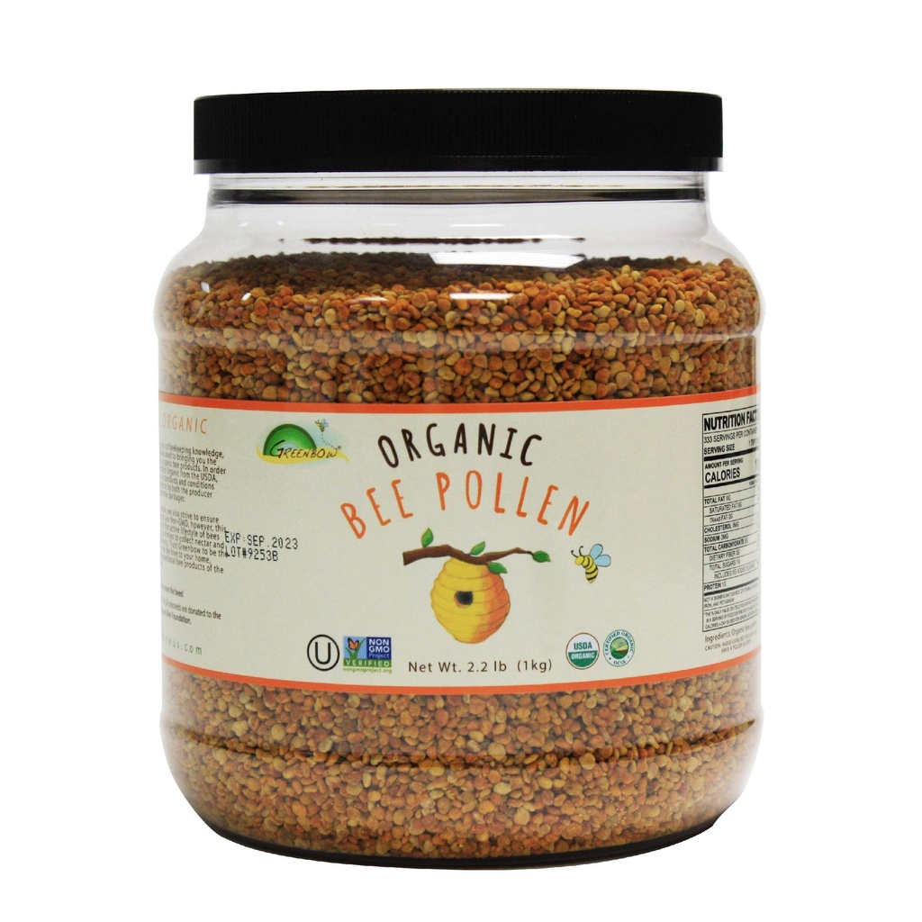 Greenbow Organic Bee Pollen - 100% USDA Certified Organic, Non-GMO, Halal, Kosher Certified, Pure & Natural Bee Pollen - Superfood Packed s proteini, vitamini in minerali - Gluten Free - 1000g