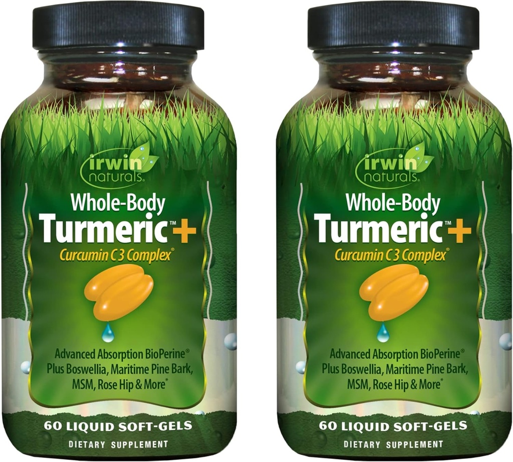 Irwin Naturals Cela telo Kurkumin + Curcumin C3 Complex - 60 Tekoči soft-Gels, paket 2 - Podpira celotno telo Wellness - 60 skupno služijo