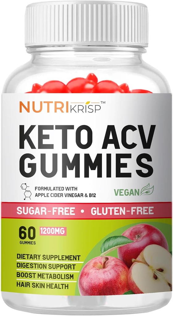 Keto ACV Gummy - Sladkor brez glutena Pro Active Super Apple Cider Vinegar dodatek za moške - Podpora Prebava kože za lase (1200MG)