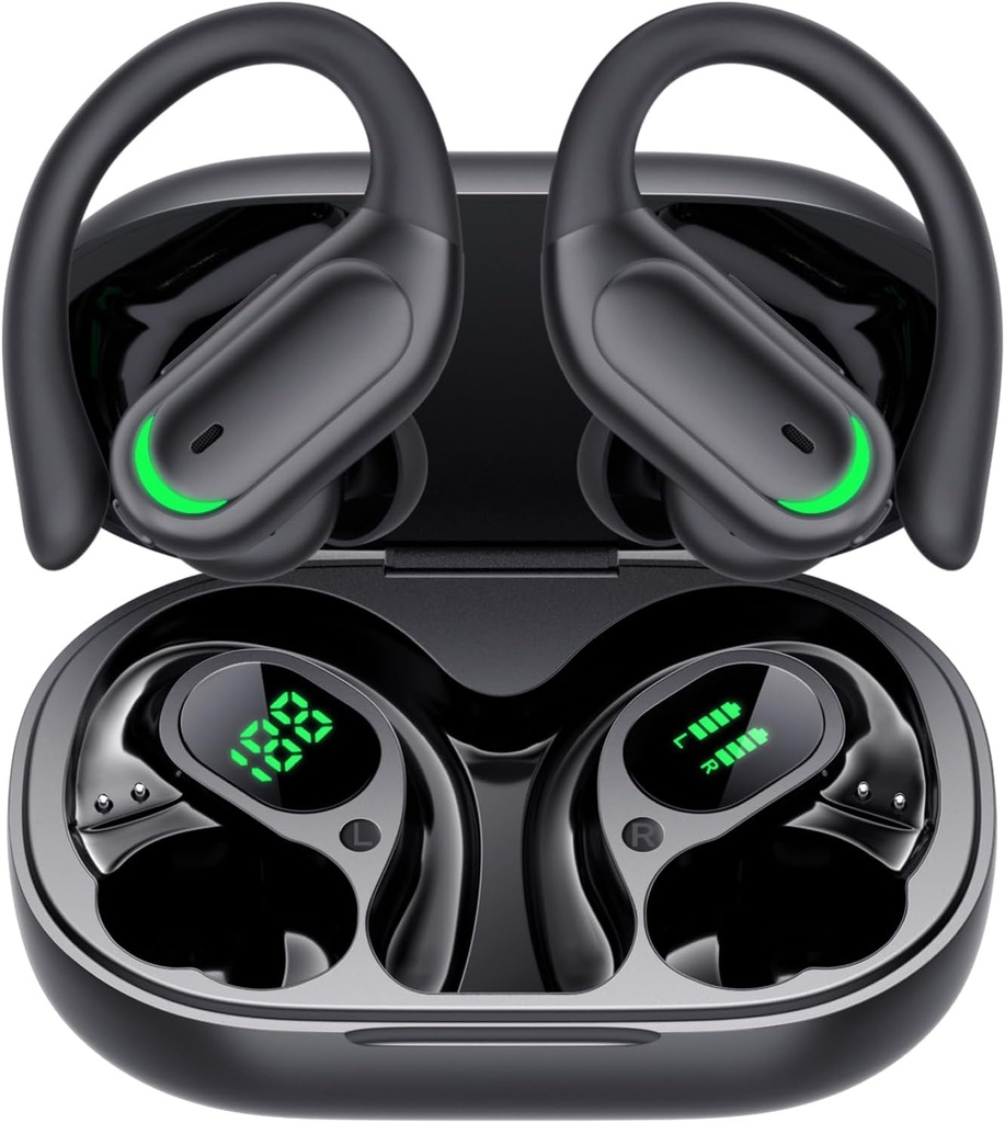 Brezžična ušesa Bluetooth 5.4 Naglavne slušalke, 96hr Playtime, brezžično polnjenje primeru LED zaslon, nad ušesi slušalke, ENC hrup preklicati, Hi-Fi zvok, IP7 vodoodporna, za športne vadbe (Globoko črna)