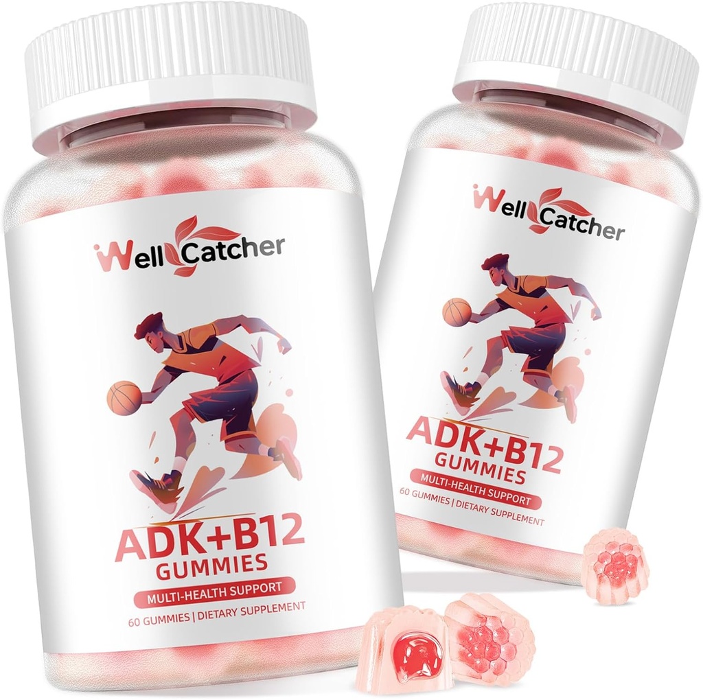 Vitamin ADK+B12 Gummies Dopolnila: Vitamin D3 K2 (MK-7) z B12 za moške Žvečljive Veganske multivitaminske podpore Kost Možgani Imunsko kožo Srce Sladkor Brez maline Okusna 2 paketi