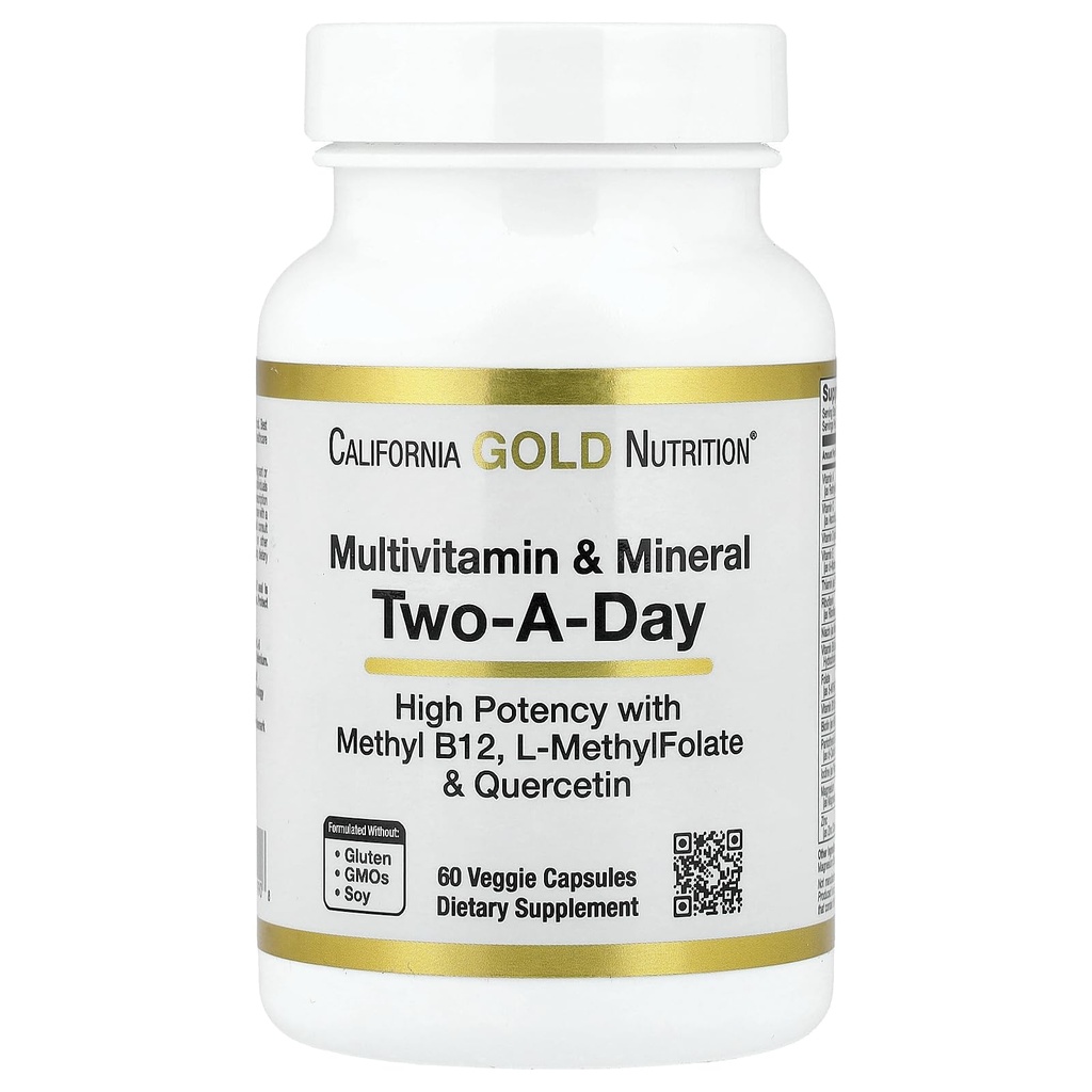 California Gold Nutrition Multivitamin in mineral z metil B12, vitamin C, L-metilFolat in bio-Quercetin, dva-A-dan, 60 Veggie kapsule