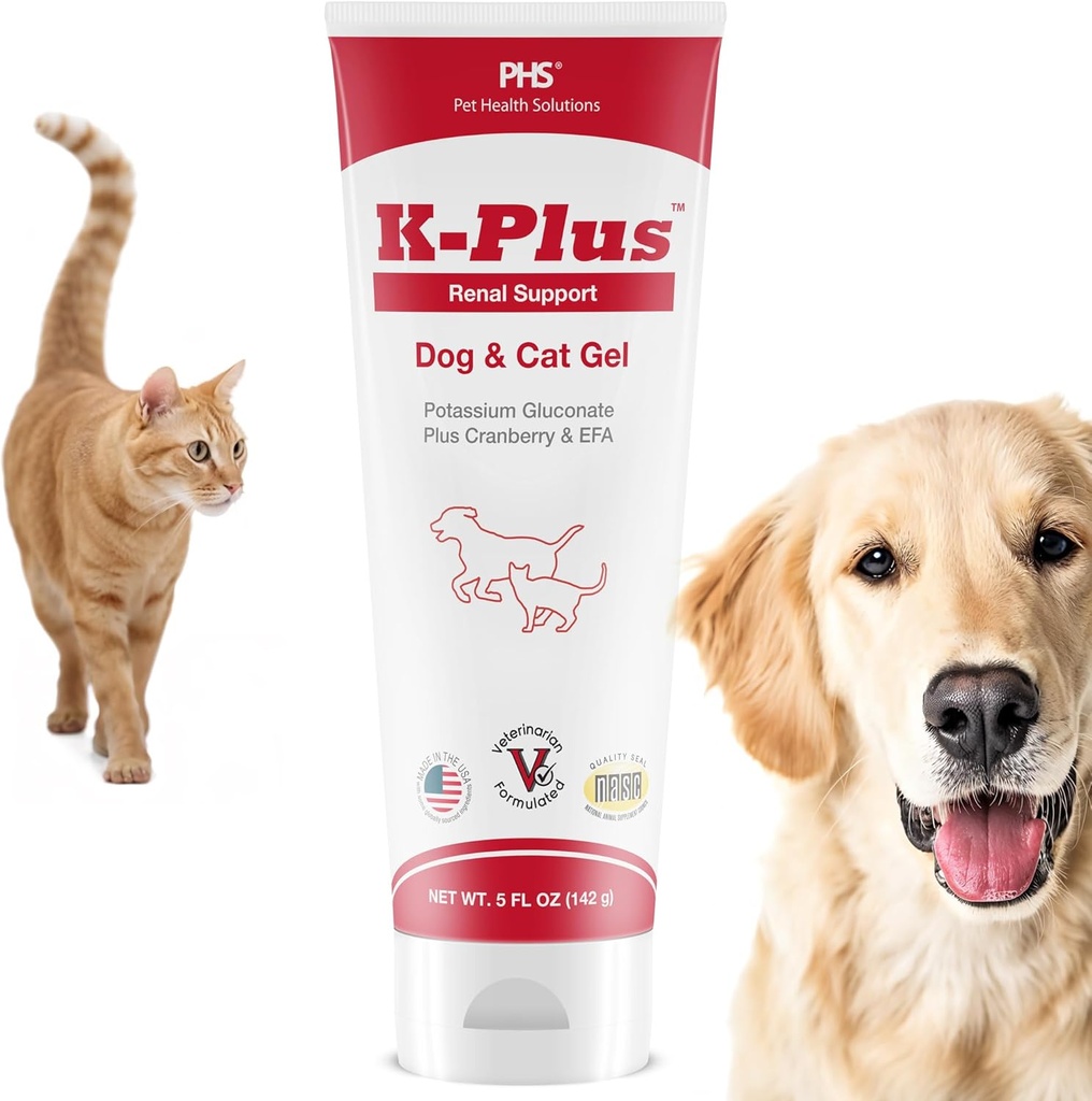 K-Plus Gel za pse in mačke – Kalijev citrat in brusnica dodatek za ledvice, urinarni trakt zdravje, UTI Relief, preprečevanje kamenja, elektrolitsko ravnovesje, mišice in srce funkcijo - Made in USA - 5 oz