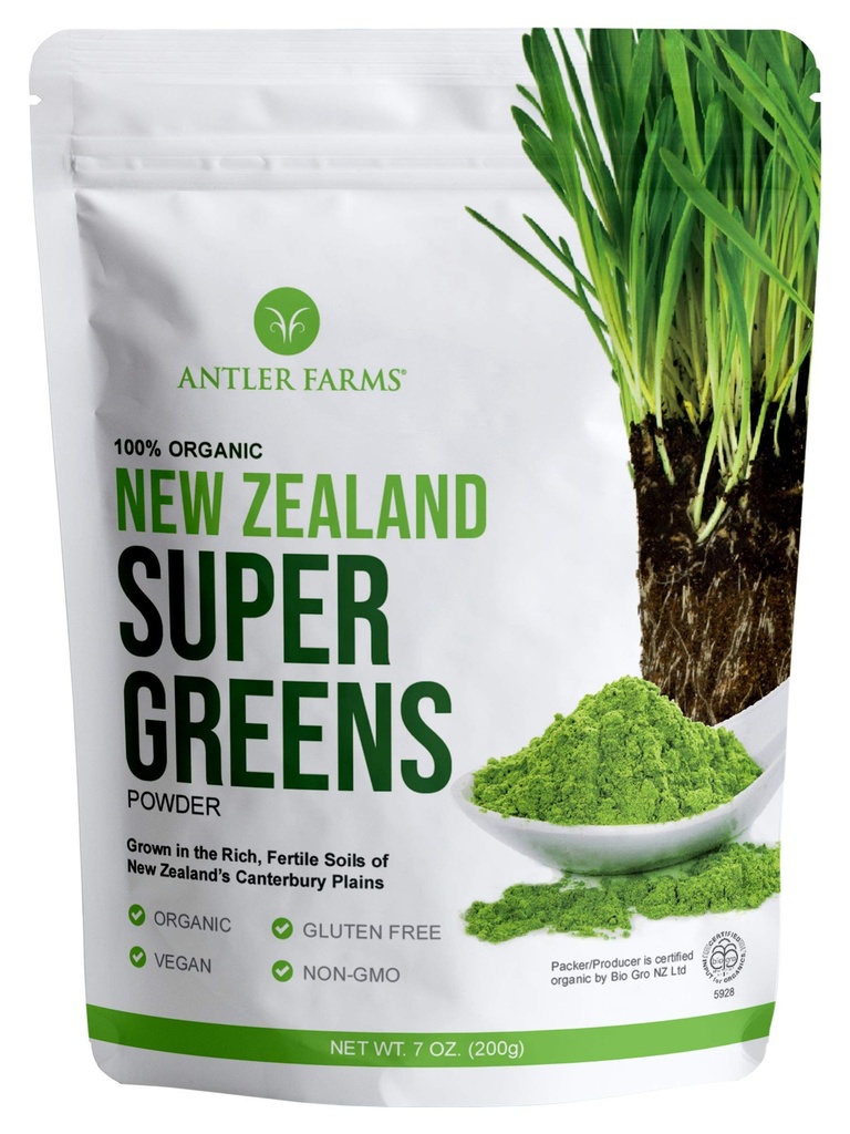 Mravljinske farme - 100% Pure Organic New Zealand Super Greens Powder, 40 Serving, 200g - Pšenična trava, Ječmenova trava, Klorela, Spirulina - Vegan, Gluten Free, Klorofil Bogat, za energijo in detox