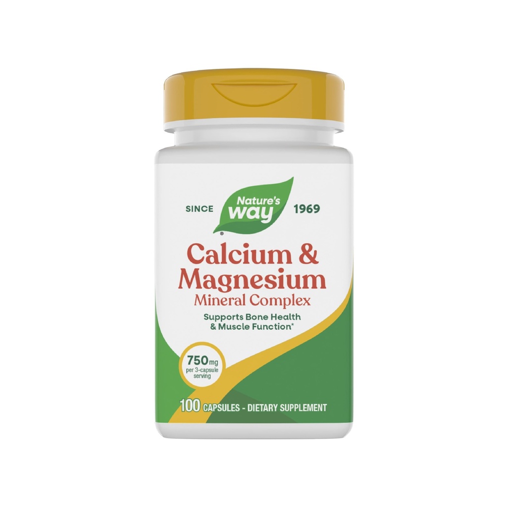 Nature's Way Calcium & Magnesium Mineral Complex, Supports Bone Health & Muscle Function,* 750 mg per 3-Capsule Serving, 100 Capsules (Packaging May Vary)