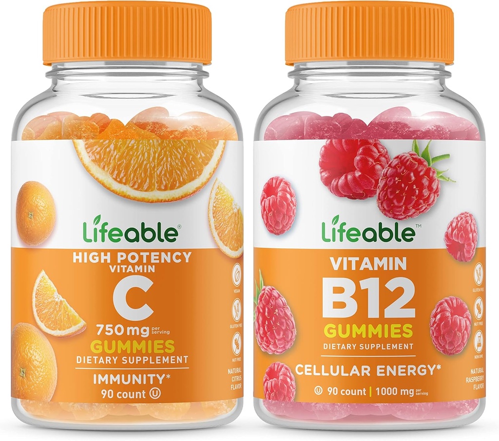 Življenjski Vitamin C 750mg + Vitamin B12, Gummies Bludle - odličen okus, Vitamin dopolnilo, Gluten brezplačno, GSO brezplačno, Žvečljivi gumi
