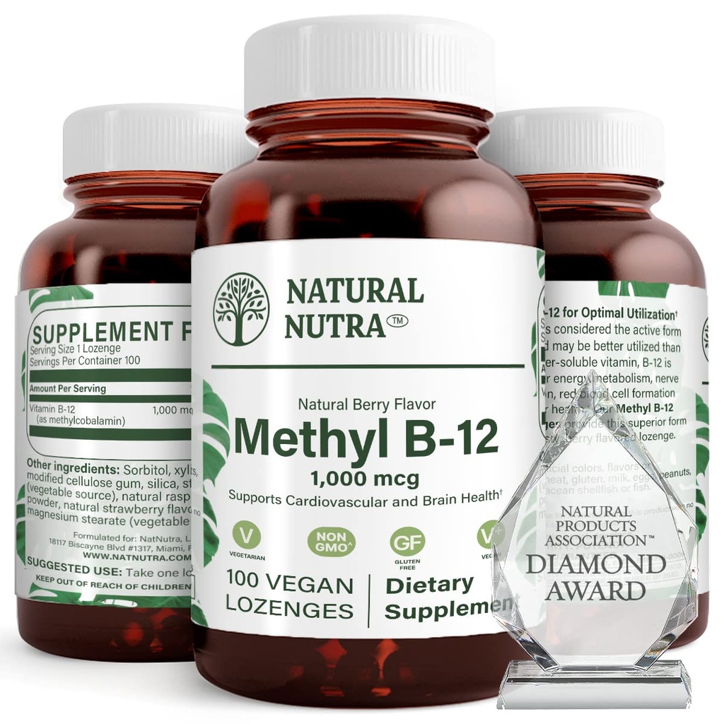 Natural Nutra Vegan Metil B12 1000mcg, Heart Health and Energy Booster Supplement, Gluten Free, Podpora energetika transformacija, izboljšanje imunskega odziva, Pomoč funkcije možganov, 100 Vegan Lozenges